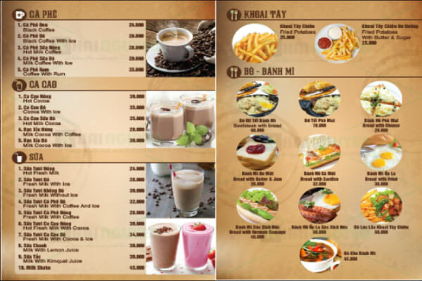 Menu quán nên tinh gọn, đơn giản.